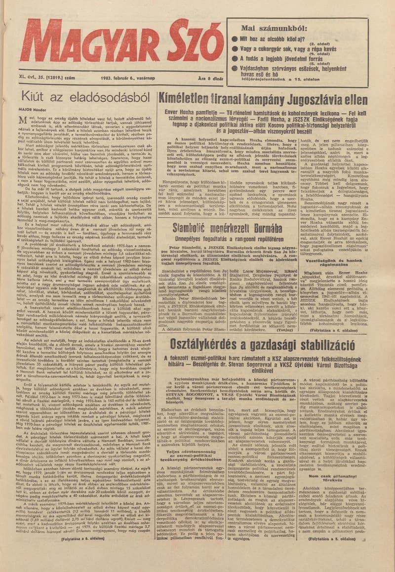 Magyar Szó, 40. évf. 1983. február 6. 35. sz. 1–28. oldal