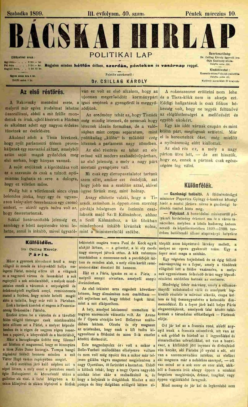 Bácskai Hirlap, 3. évf. 1899. március 10. 40. sz.