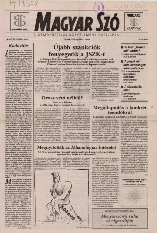 Magyar Szó, 55. évf. 1998. április 1. 79. sz. 1–16. oldal