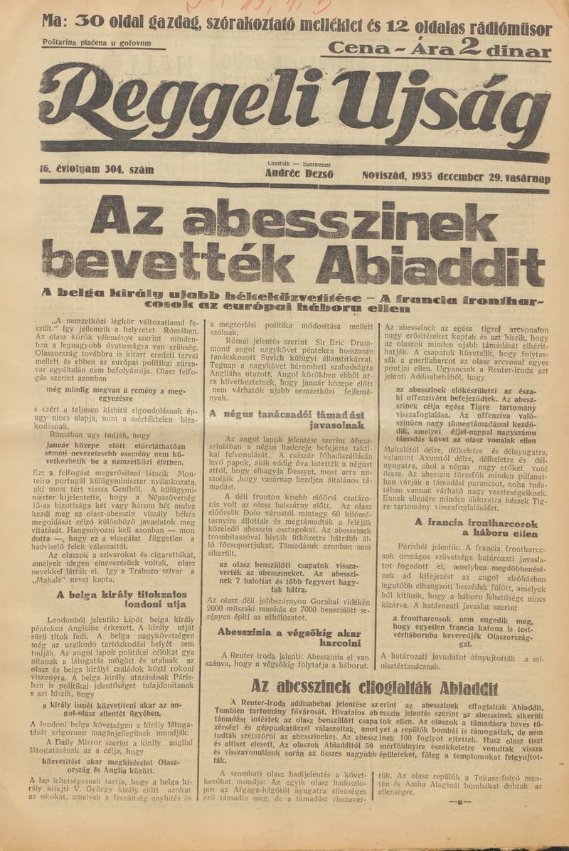 Reggeli Újság, 16. évf. 1935. december 29. 304. sz.