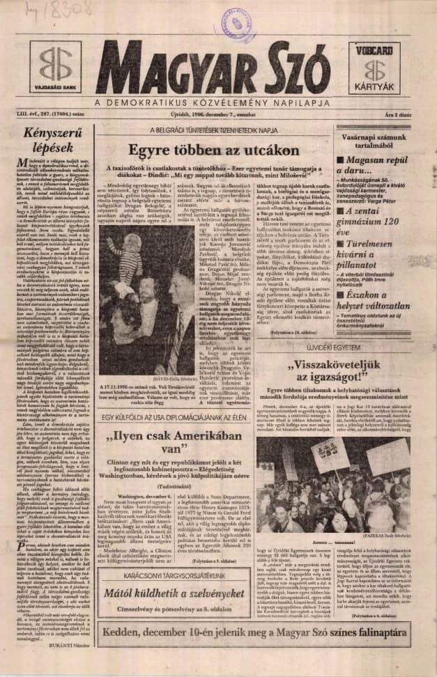 Magyar Szó, 53. évf. 1996. december 7. 287. sz. 1–16. oldal