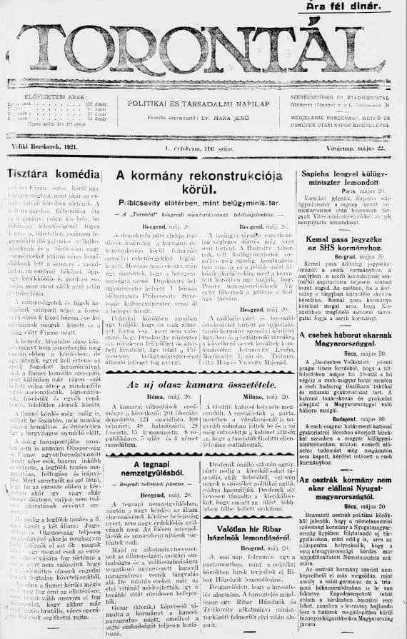 Torontál, 50. évf. 1921. május 22. 110. sz.