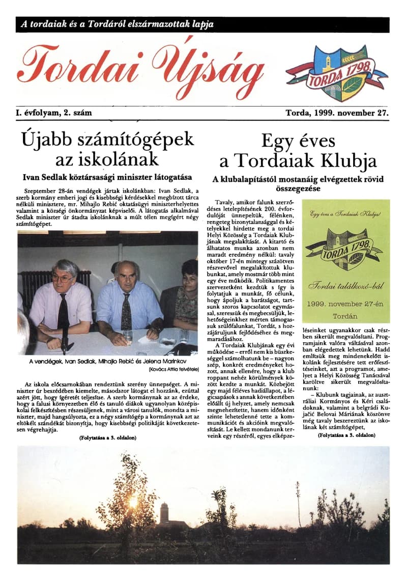 Tordai Újság, 2. évf. 1999. november 27. 3. sz. 1–12. oldal