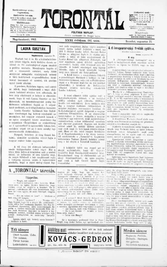 Torontál, 31. évf. 1902. augusztus 23. 192. sz.
