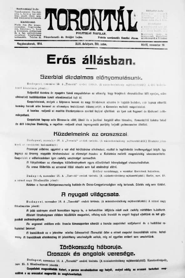 Torontál, 43. évf. 1914. november 16. 261. sz.