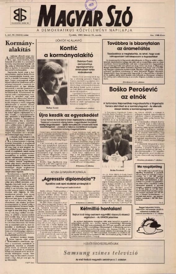 Magyar Szó, 50. évf. 1993. február 10. 39. sz. 1–16. oldal