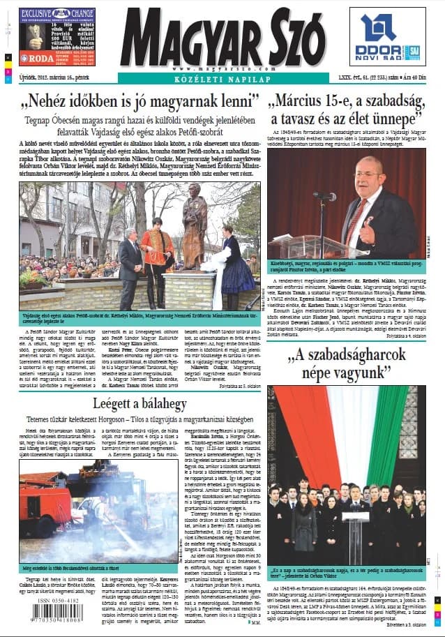 Magyar Szó, 69. évf. 2012. március 16. 61. sz. 1–20. oldal
