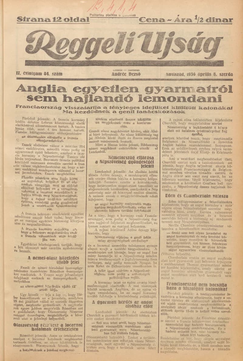 Reggeli Újság, 17. évf. 1936. április 8. 84. sz.
