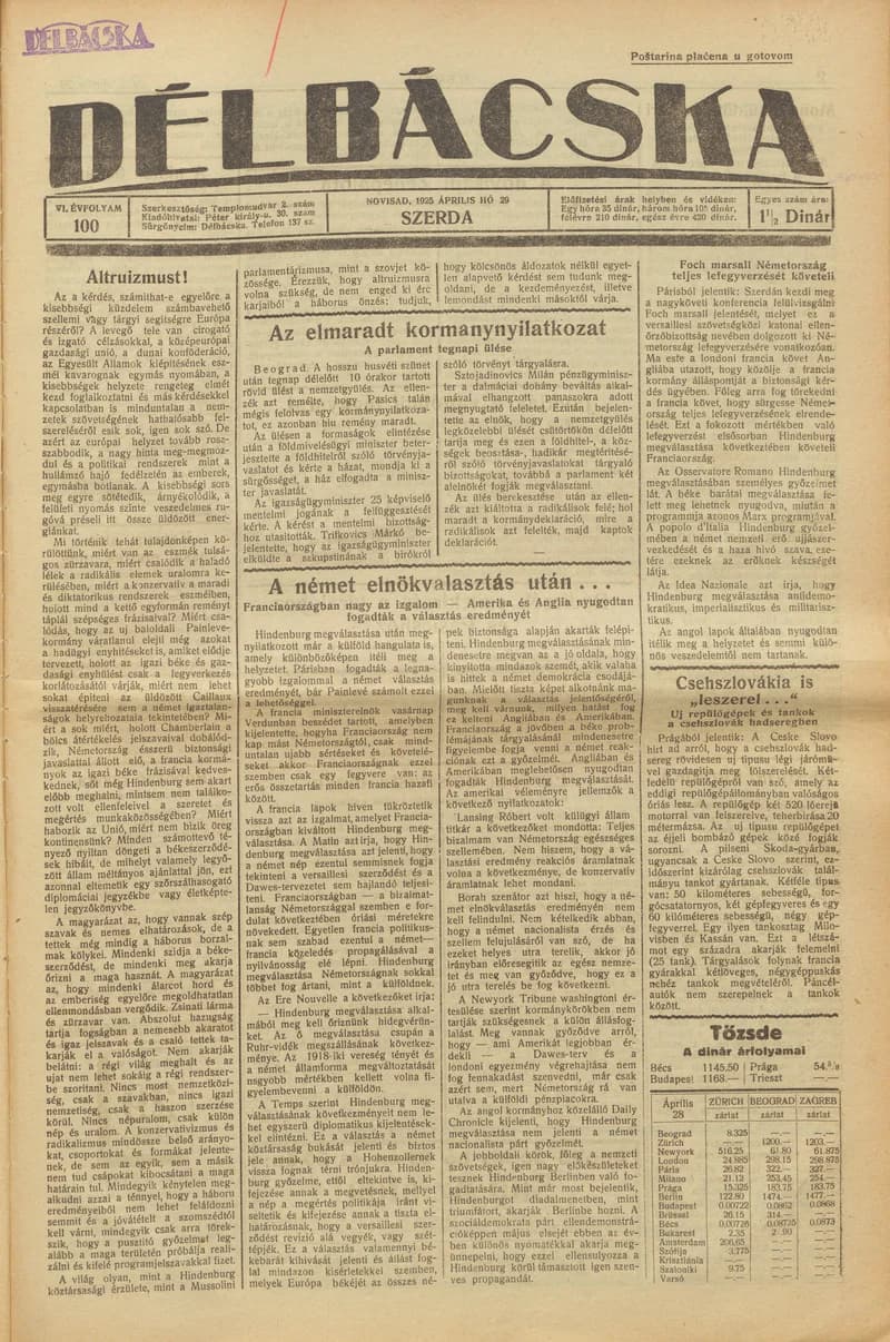 Délbácska, 6. évf. 1925. április 29. 100. sz.