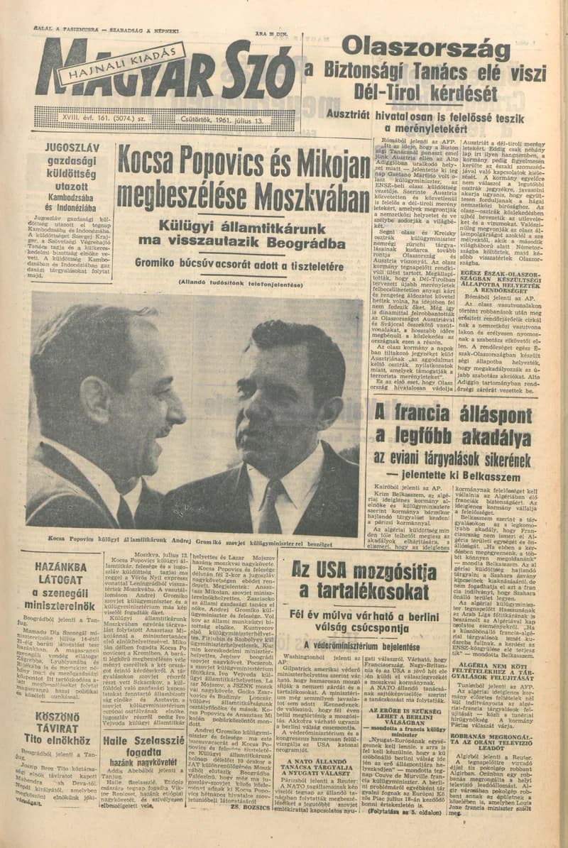 Magyar Szó, 18. évf. 1961. július 13. 161. sz. 1–12. oldal