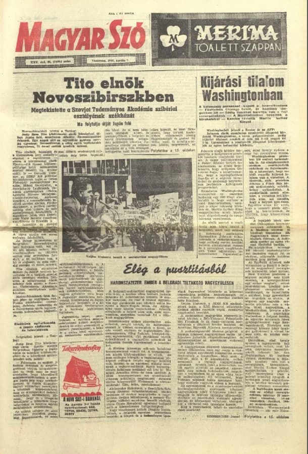 Magyar Szó, 25. évf. 1968. április 7. 96. sz. 1–36. oldal