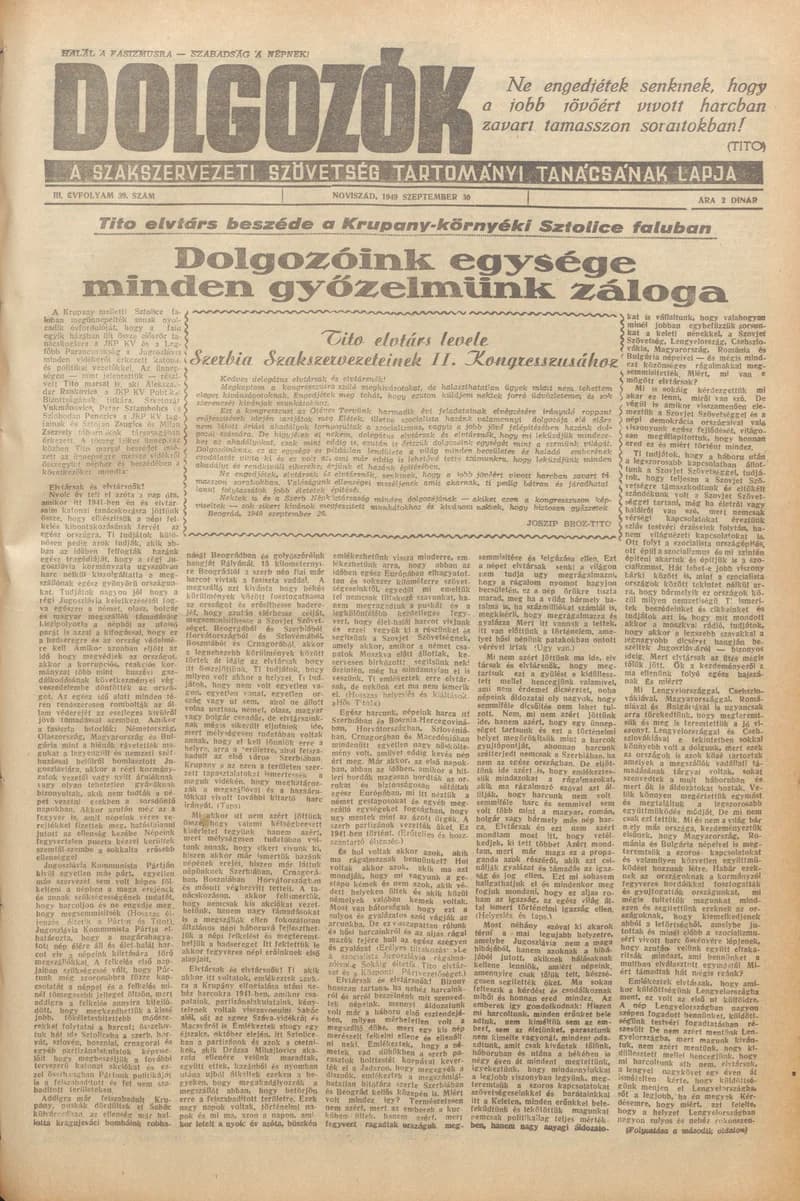 Dolgozók, 3. évf. 1949. szeptember 30. 39. sz.
