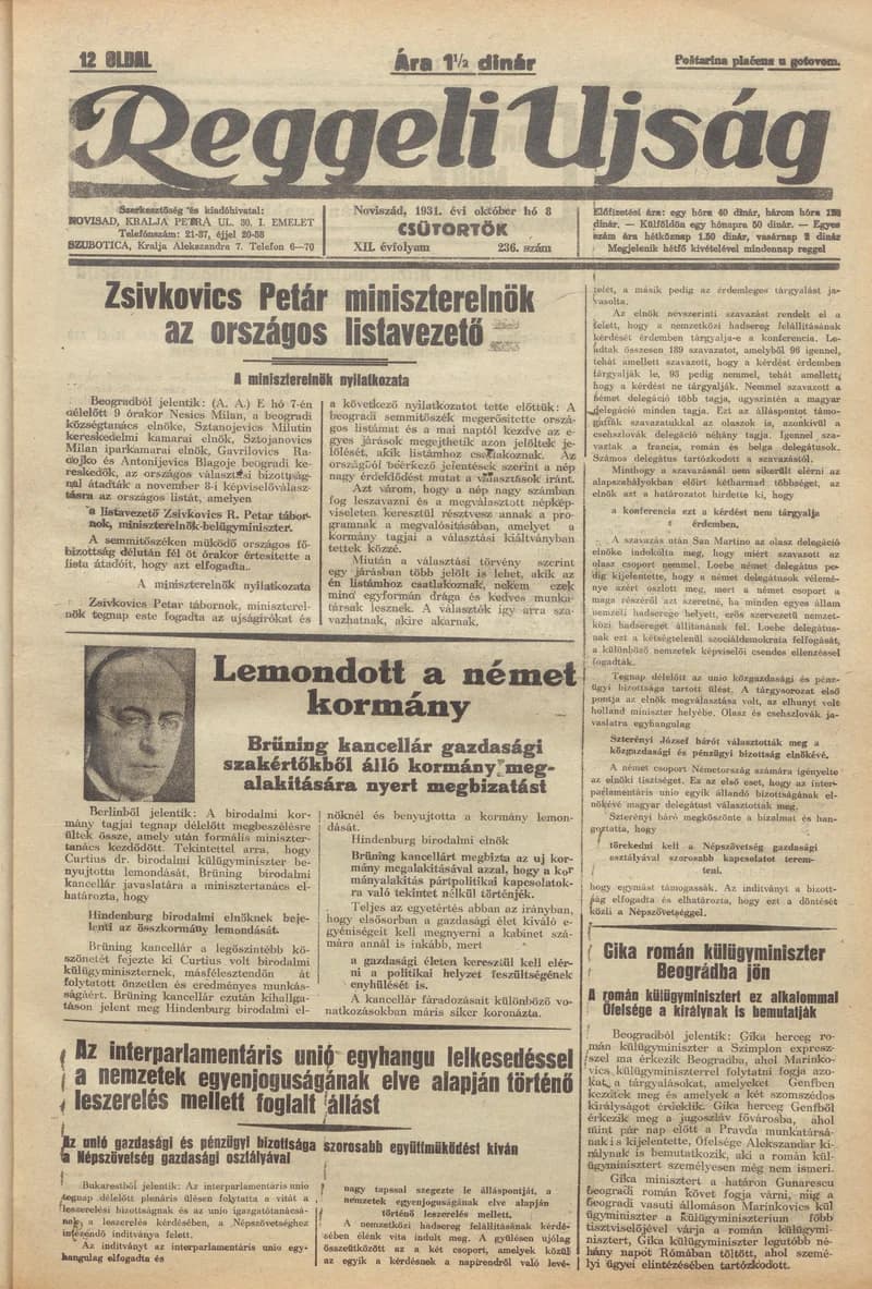 Reggeli Újság, 12. évf. 1931. október 8. 236. sz.