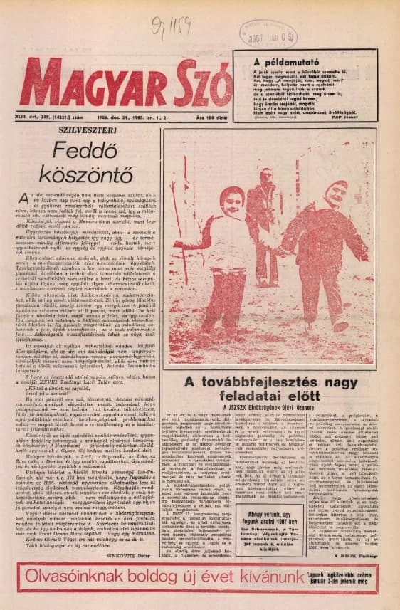 Magyar Szó, 43. évf. 1986. december 31. – 1987. január 2. 359. sz. 1–36. oldal