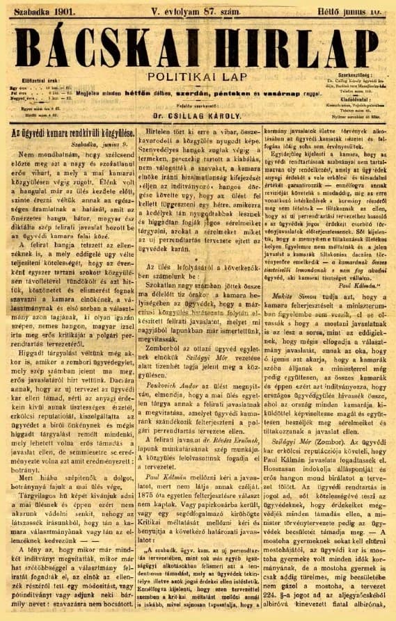 Bácskai Hirlap, 5. évf. 1901. június 10. 87. sz.