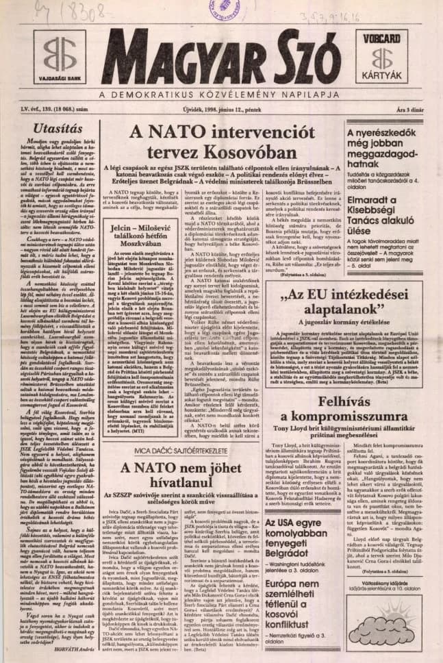 Magyar Szó, 55. évf. 1998. június 12. 139. sz. 1–16. oldal