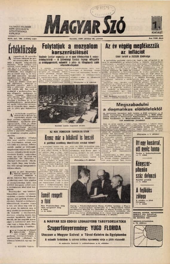 Magyar Szó, 1. évf. 1989. október 20. 288. sz. 1–20. oldal