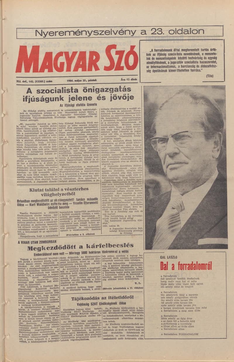 Magyar Szó, 41. évf. 1984. május 25. 142. sz. 1–24. oldal