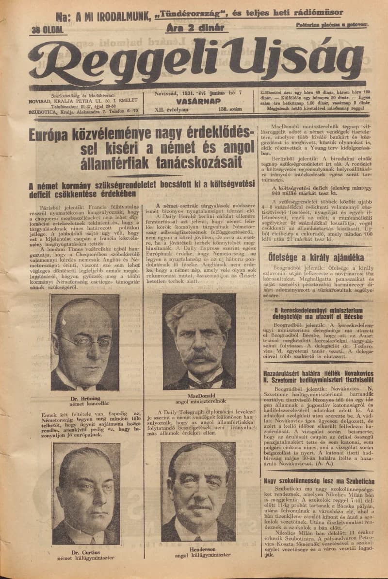 Reggeli Újság, 12. évf. 1931. június 7. 130. sz.