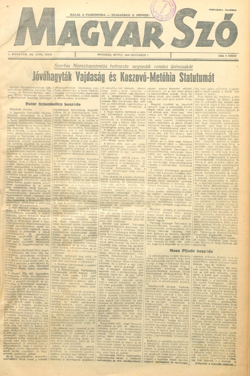 Magyar Szó, 5. évf. 1948. november 1. 262. sz. 1–4. oldal