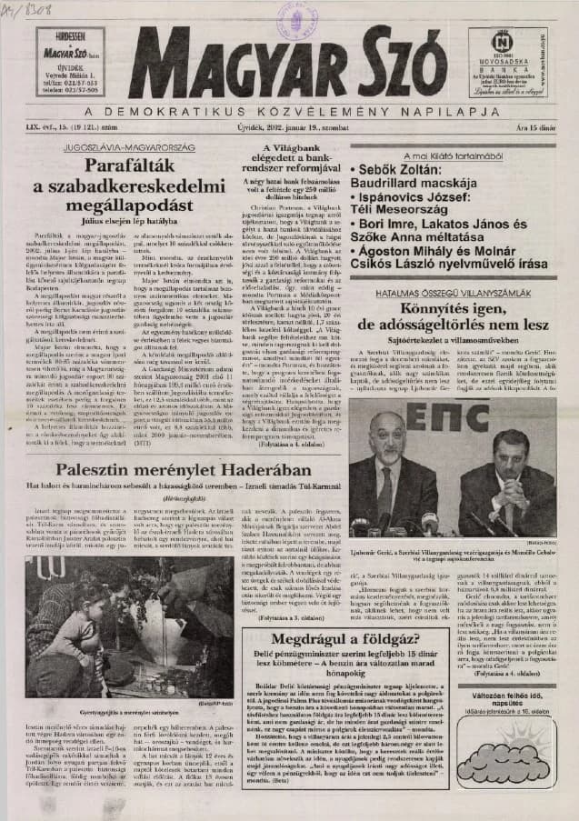 Magyar Szó, 59. évf. 2002. január 19. 15. sz. 1–16. oldal
