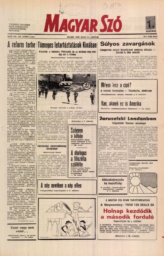 Magyar Szó, 46. évf. 1989. június 11. 157. sz. 1–32. oldal