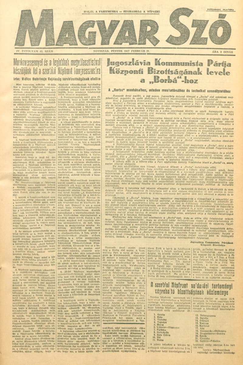 Magyar Szó, 4. évf. 1947. február 21. 1–4. oldal