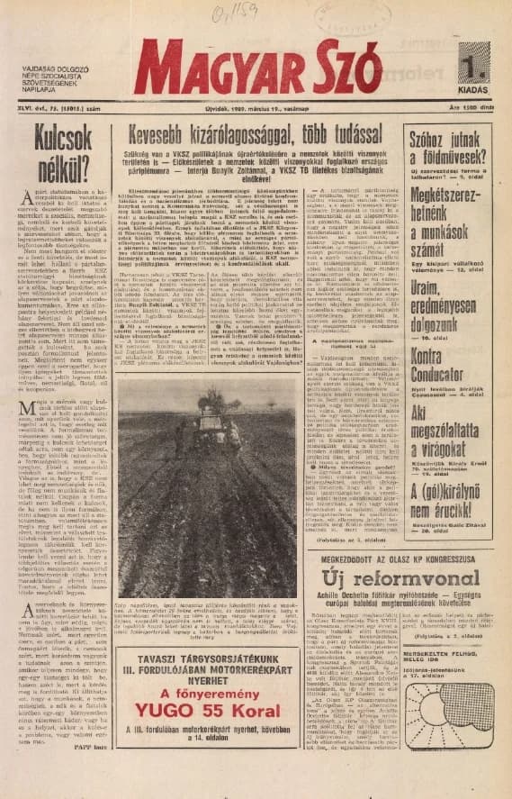 Magyar Szó, 46. évf. 1989. március 19. 75. sz. 1–32. oldal