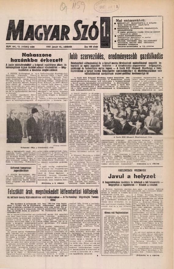 Magyar Szó, 44. évf. 1987. január 15. 13. sz. 1–20. oldal