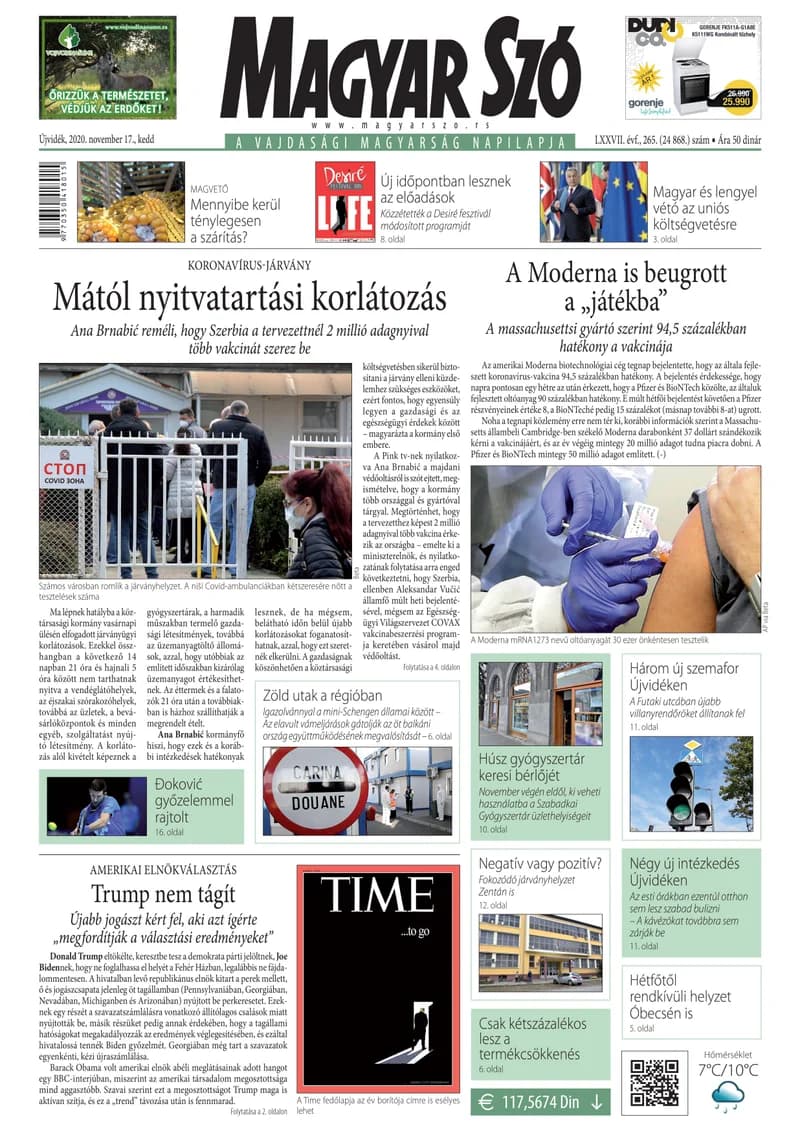 Magyar Szó, 77. évf. 2020. november 17. 265. sz. 1–20. oldal