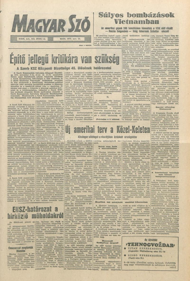 Magyar Szó, 29. évf. 1972. november 13. 314. sz. 1–10. oldal