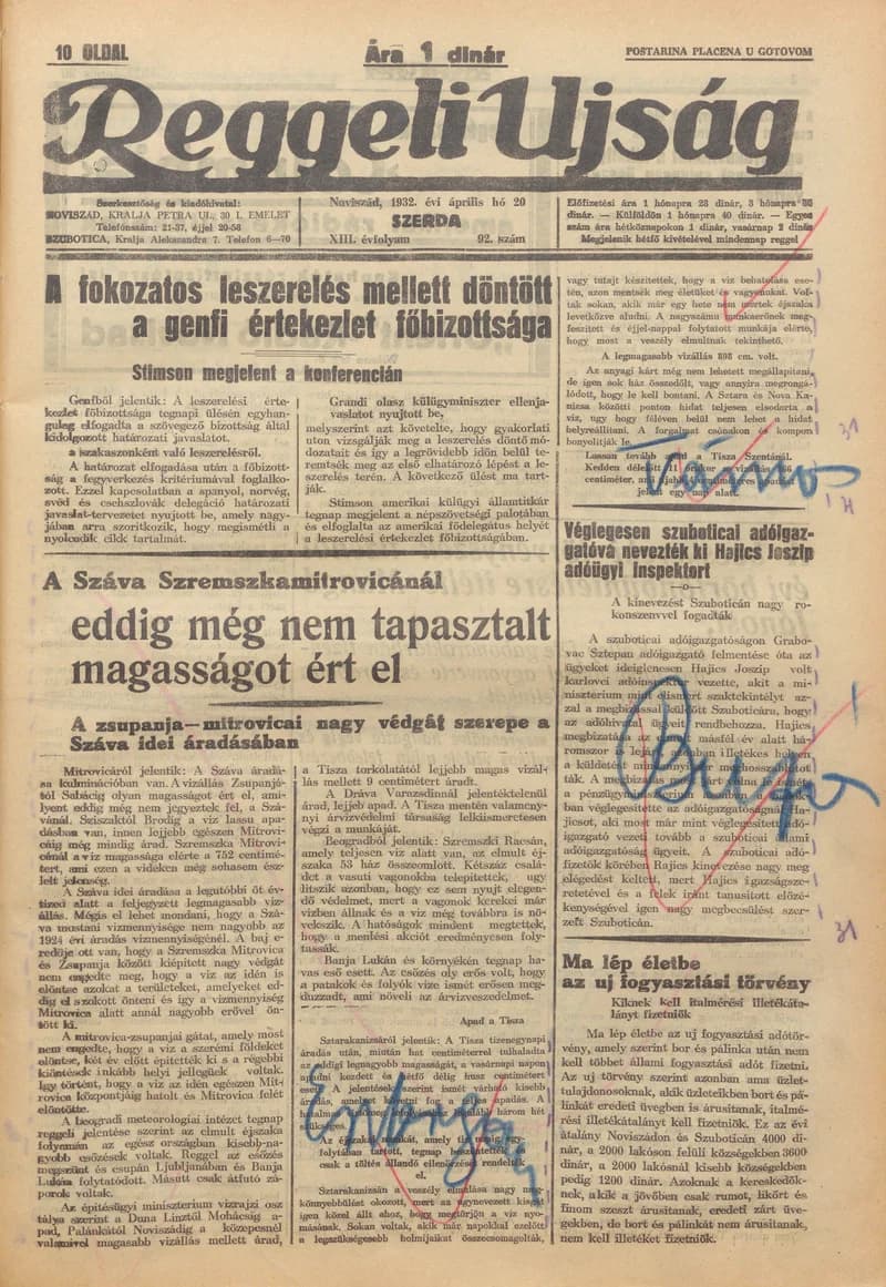 Reggeli Újság, 13. évf. 1932. április 20. 92. sz.