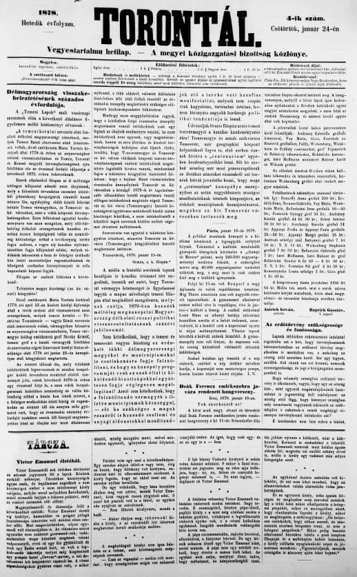 Torontál, 7. évf. 1878. január 24. 4. sz.