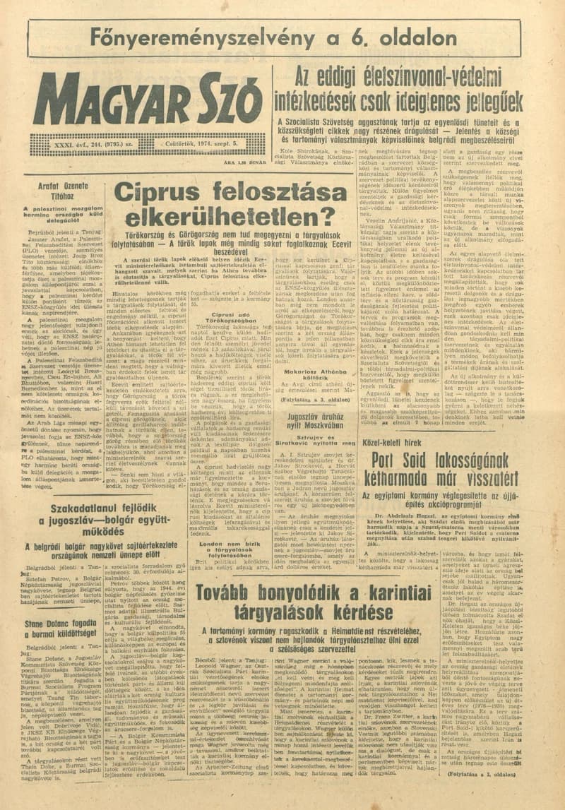 Magyar Szó, 31. évf. 1974. szeptember 5. 244. sz. 1–20. oldal