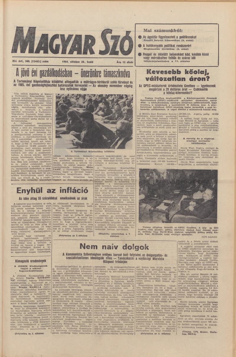Magyar Szó, 41. évf. 1984. október 30. 300. sz. 1–20. oldal