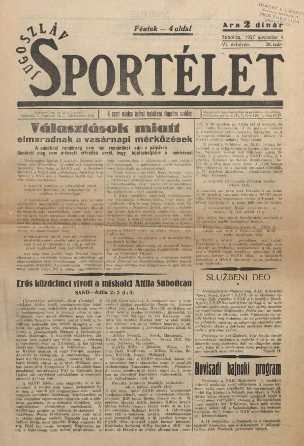 Jugoszláv sportélet, 6. évf. 1927. november 4. 56. sz.