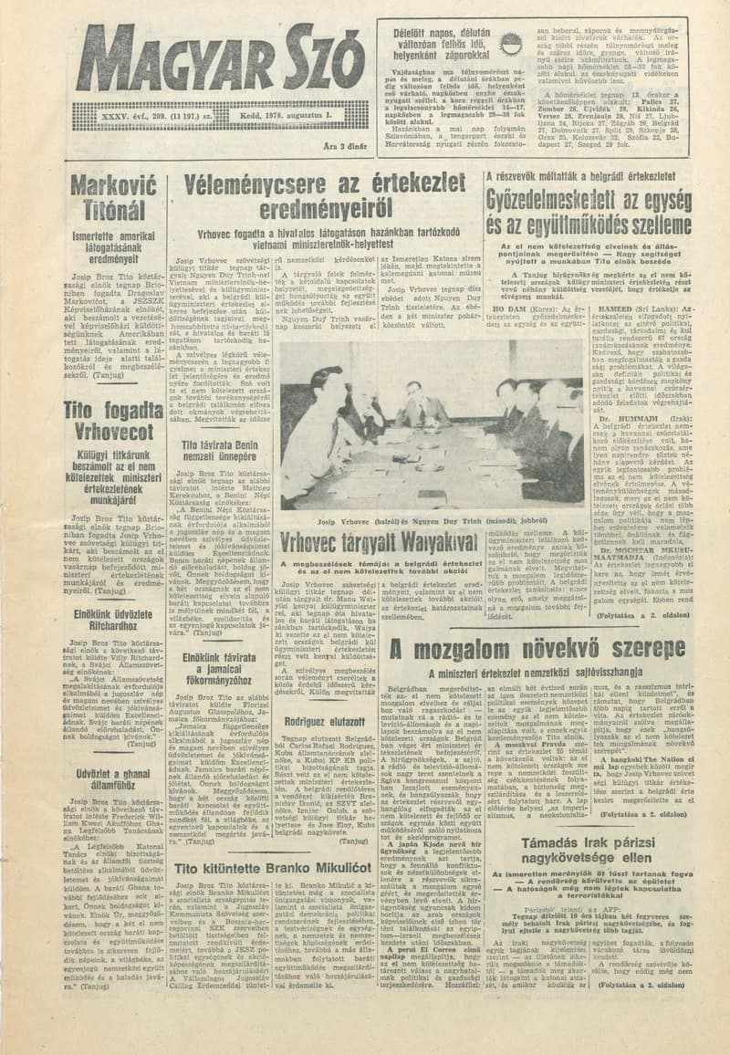 Magyar Szó, 35. évf. 1978. augusztus 1. 209. sz. 1–16. oldal