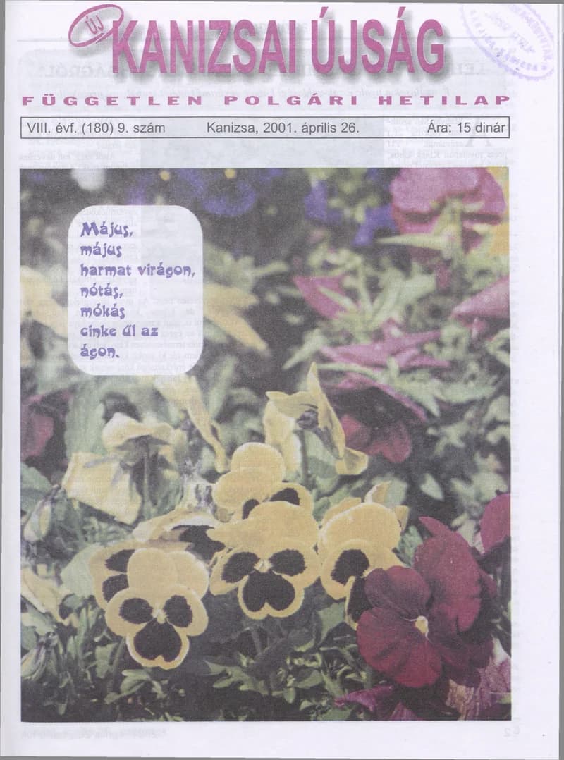 Új Kanizsai Újság, 8. évf. 2001. április 26. 9. sz.