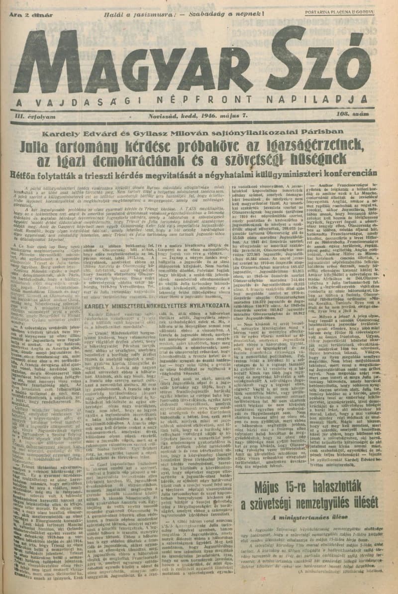 Magyar Szó, 3. évf. 1946. május 7. 108. sz. 1–6. oldal