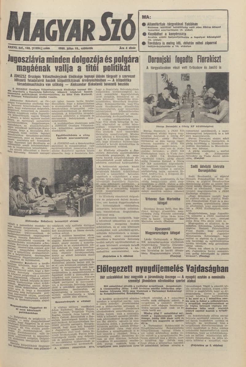 Magyar Szó, 37. évf. 1980. július 10. 188. sz. 1–20. oldal