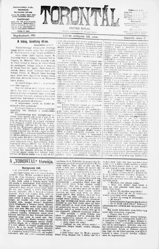 Torontál, 34. évf. 1905. június 15. 135. sz.