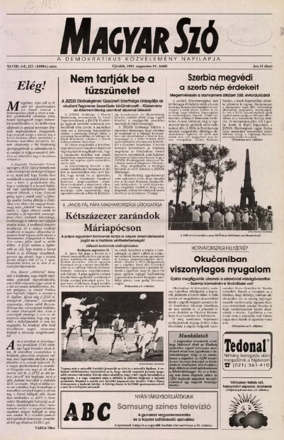 Magyar Szó, 48. évf. 1991. augusztus 19. 227. sz. 1–20. oldal