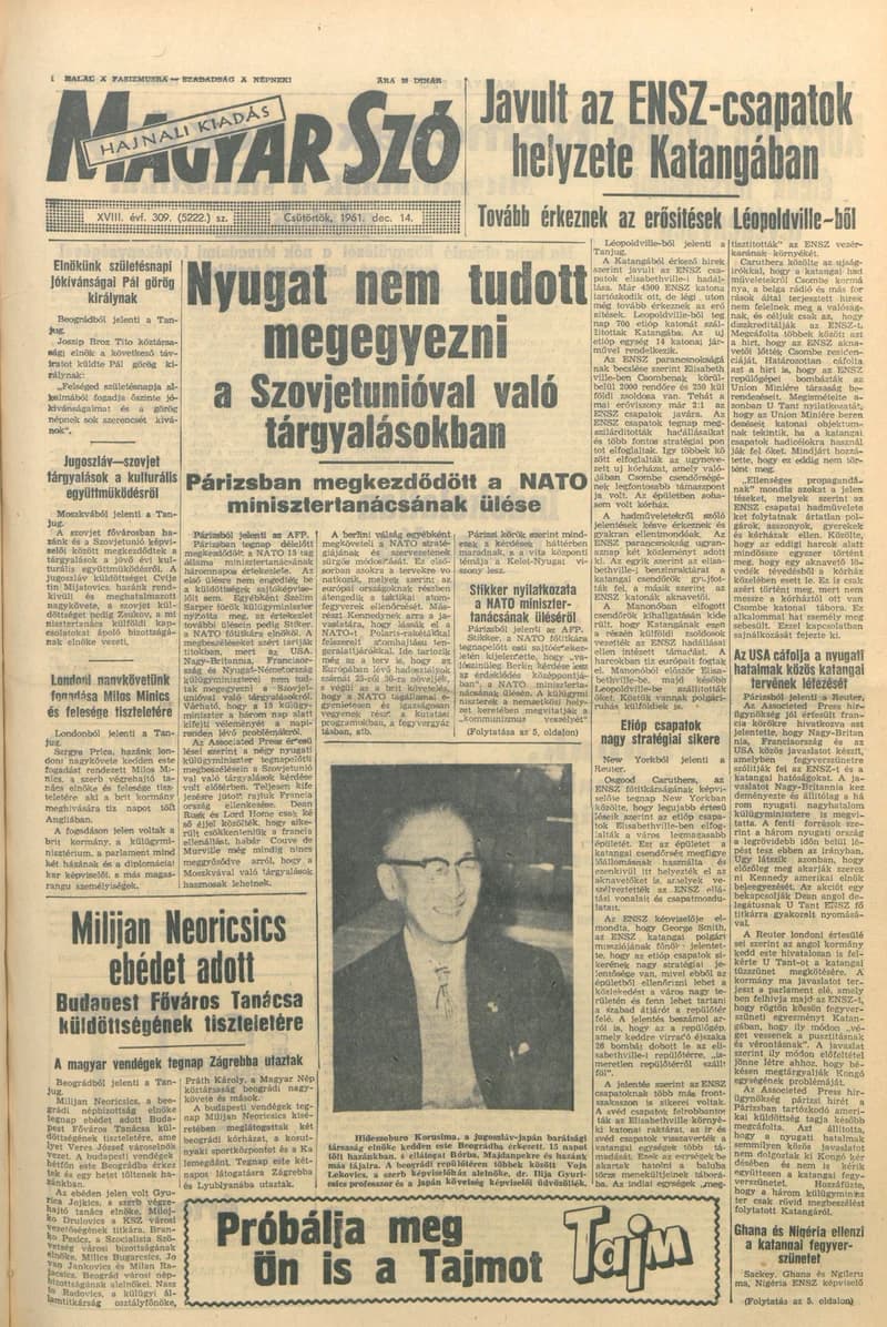 Magyar Szó, 18. évf. 1961. december 14. 309. sz. 1–16. oldal