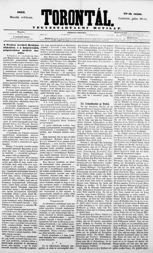Torontál, 2. évf. 1873. július 10. 28. sz.