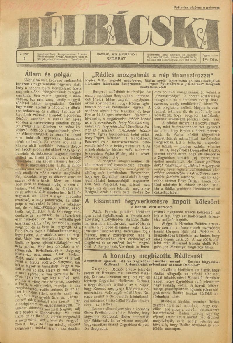Délbácska, 5. évf. 1924. december 5. 4. sz.