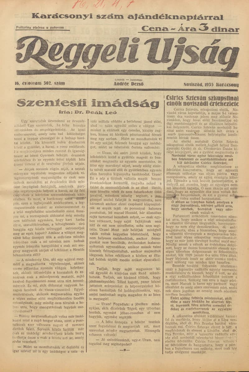 Reggeli Újság, 16. évf. 1935. december 23. – 27. 302. sz.