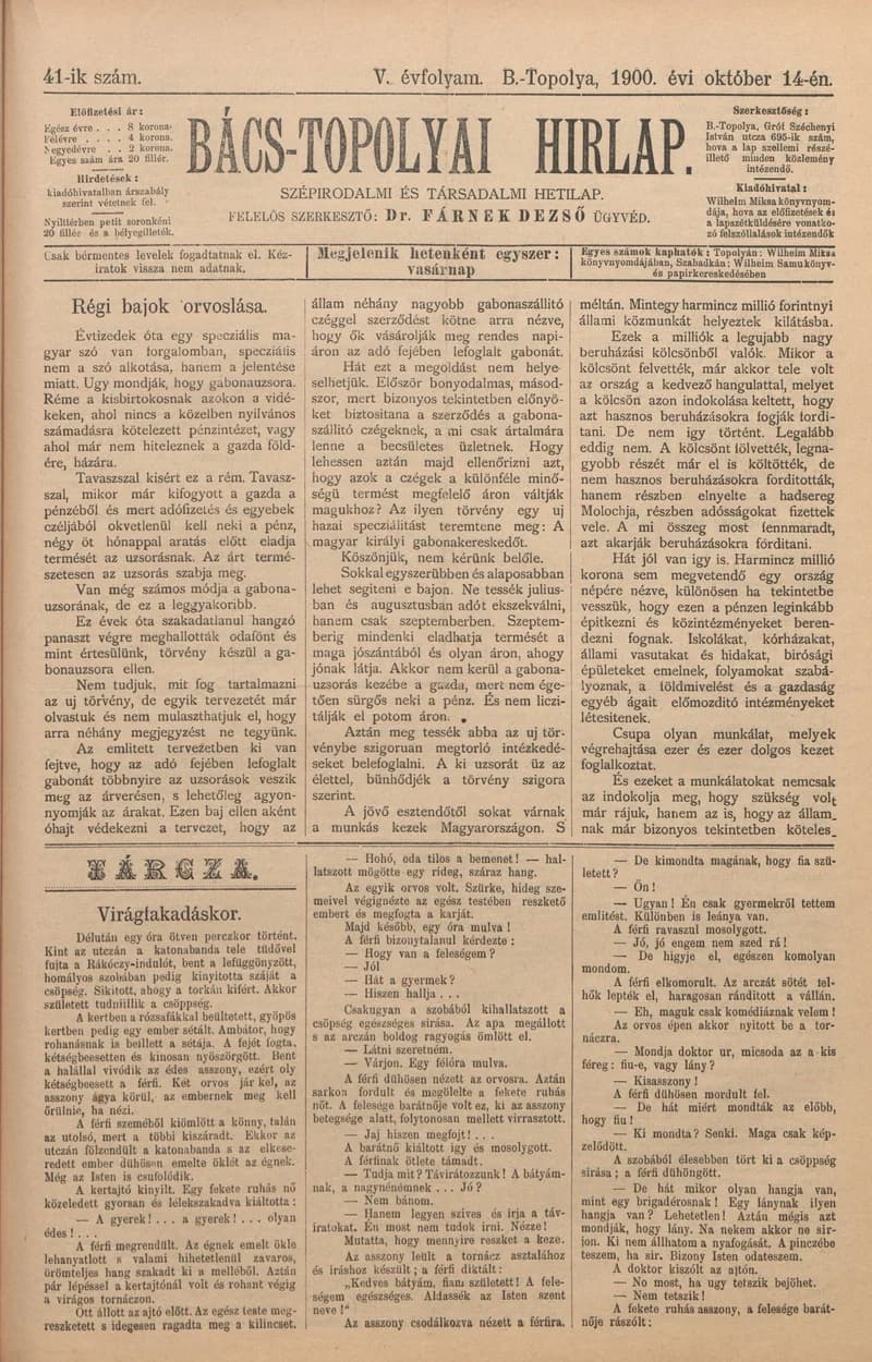 Bács-Topolyai Hirlap, 5. évf. 1900. október 14. 41. sz.