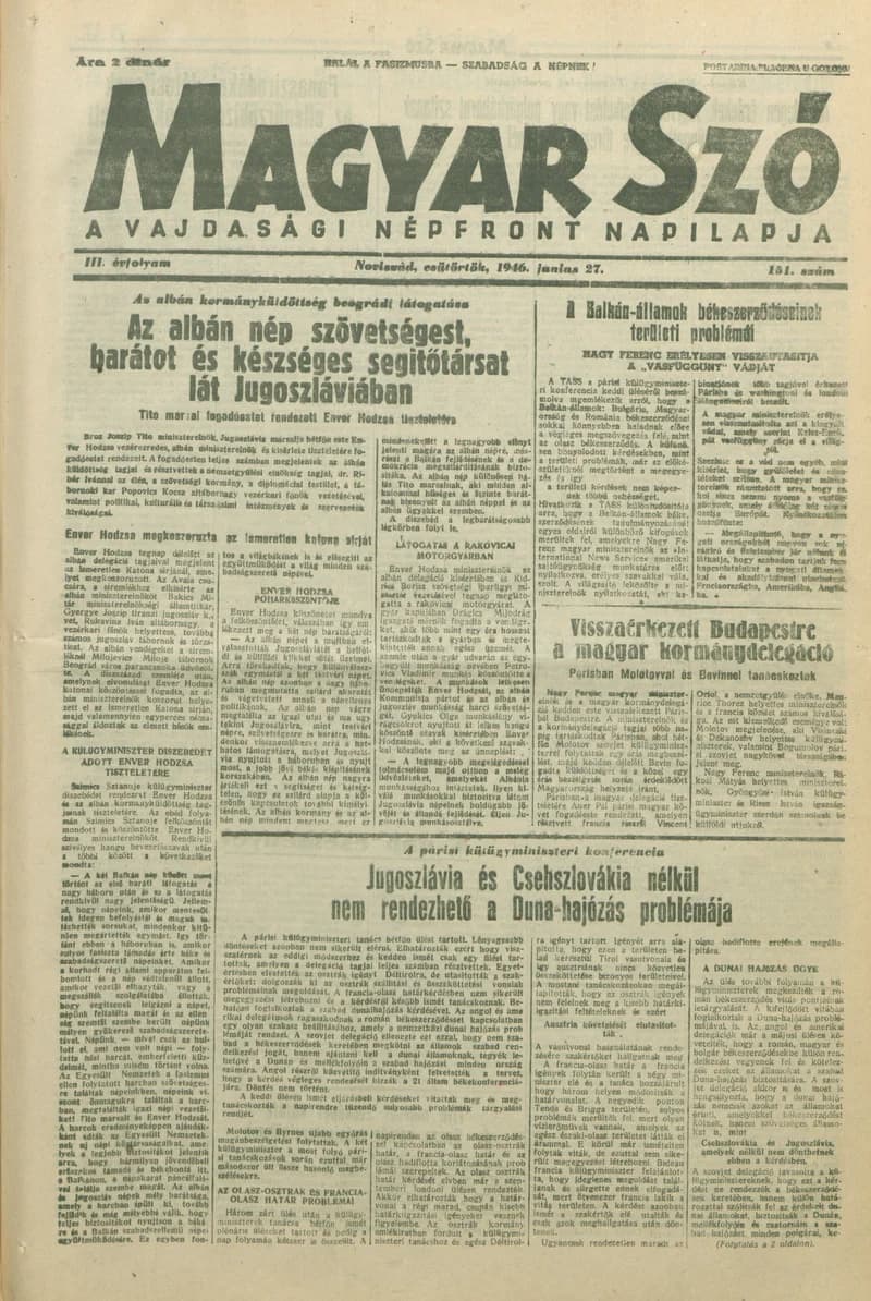 Magyar Szó, 3. évf. 1946. június 27. 151. sz. 1–8. oldal