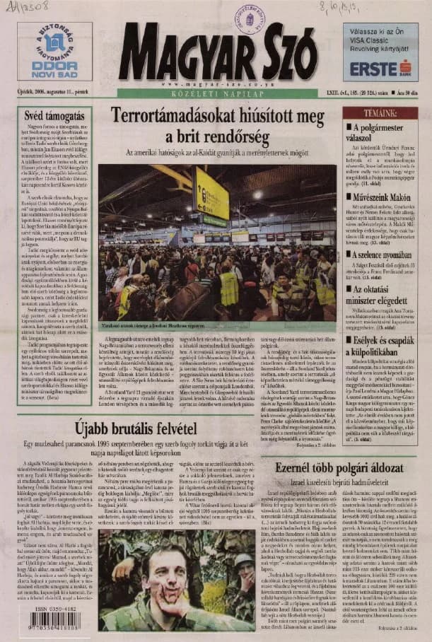 Magyar Szó, 63. évf. 2006. augusztus 11. 185. sz. 1–20. oldal