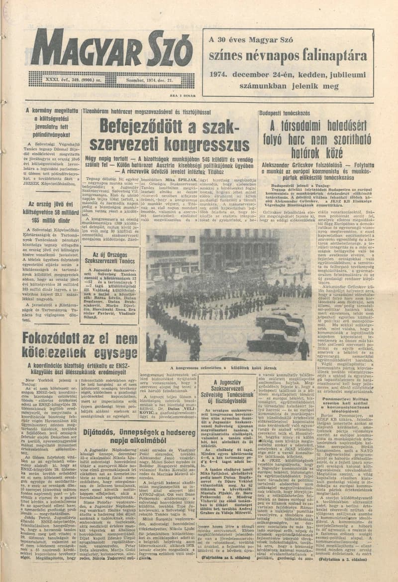 Magyar Szó, 31. évf. 1974. december 21. 349. sz. 1–20. oldal